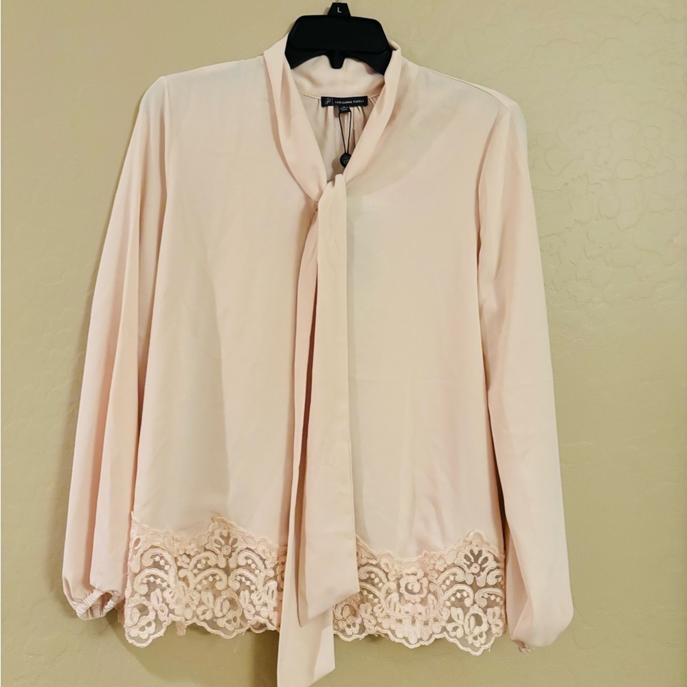 Adrianna Papell Powder Blush Blouse with Lace Hem
